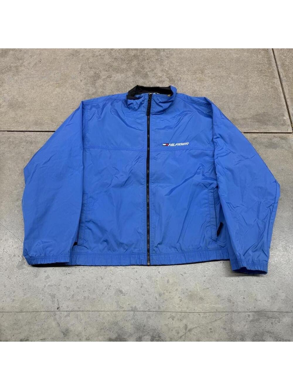 vintage tommy hilfiger athletics blue zip up windbreaker jacket size xl